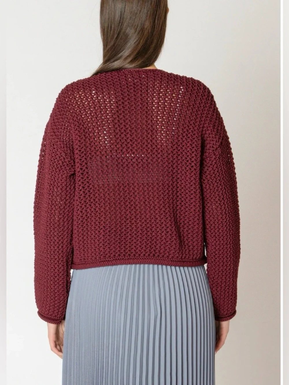 entro Maroon Crochet Open-Knit Button Cardigan